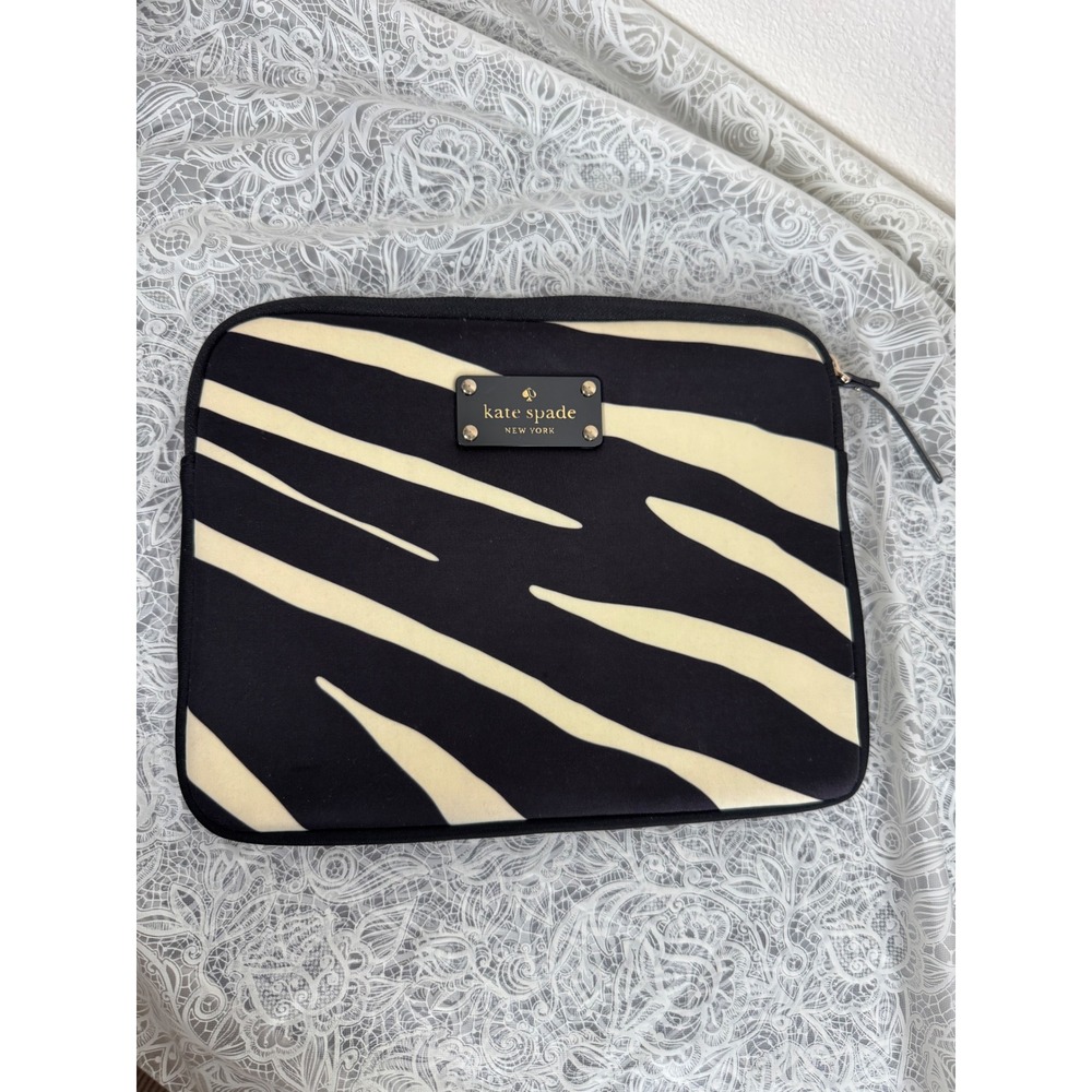 Kate Spade New York Zebra Print Laptop Tablet Sleeve Black Cream Purple 10.5in